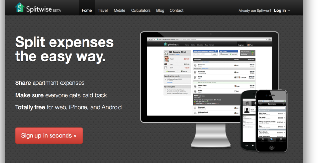 splitwise homepage with red sign up button